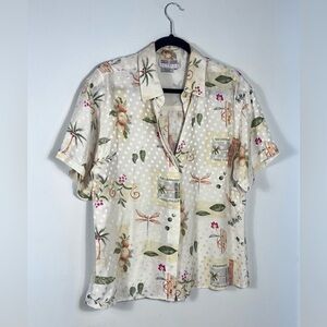 Maggy London 100% Silk Blouse with Subtle Floral Pattern  EXC